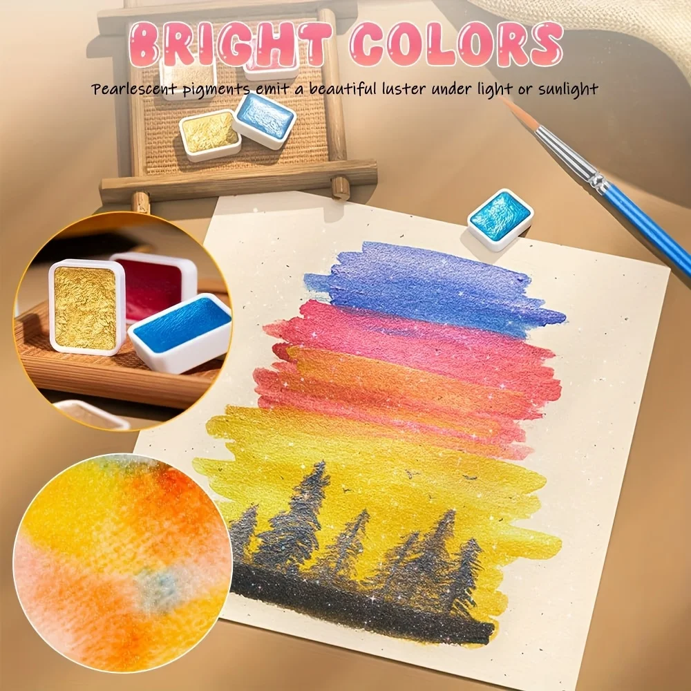 Shimmer Watercolor Paint Set, Glitter Metallic Watercolour Painting Sets, Solid Pearl Water Color Paints for Artists, Amateur Hobbyists and Painting
