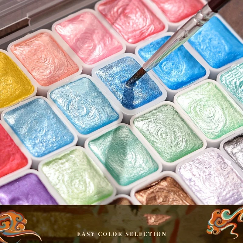 Shimmer Watercolor Paint Set, Glitter Metallic Watercolour Painting Sets, Solid Pearl Water Color Paints for Artists, Amateur Hobbyists and Painting