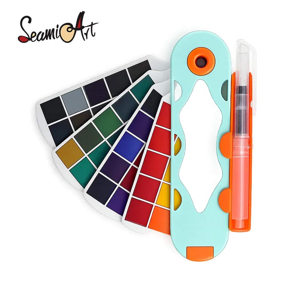 SeamiArt 20/30/40 Colors Dopamine Fan Shaped Solid Watercolor Set With 1pc Water Brush Pen for Painting