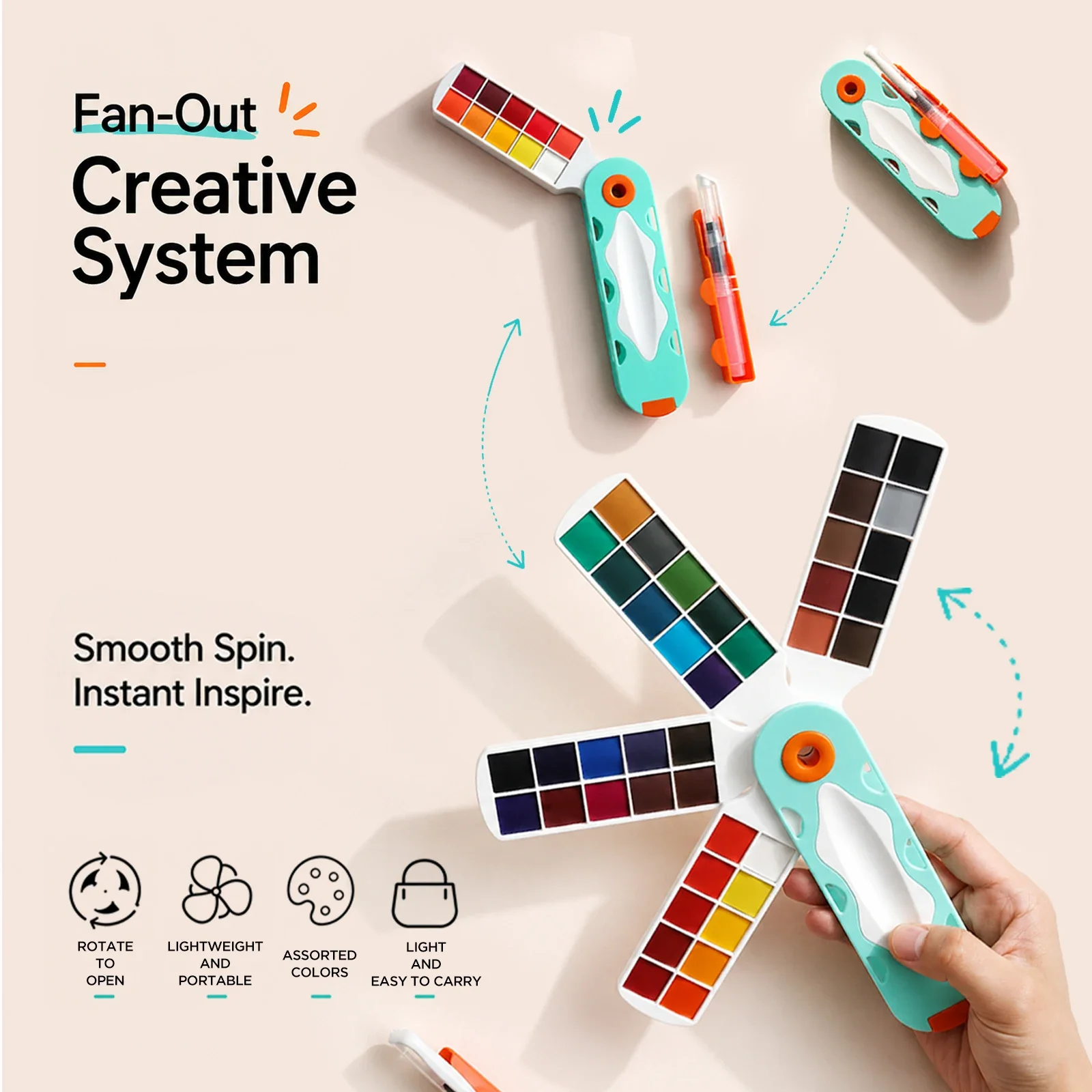 SeamiArt 20/30/40 Colors Dopamine Fan Shaped Solid Watercolor Set With 1pc Water Brush Pen for Painting