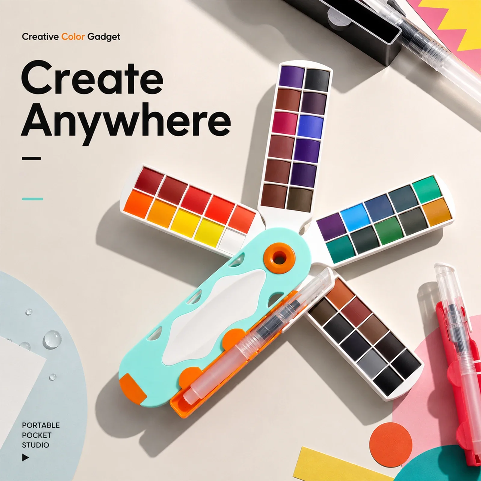 SeamiArt 20/30/40 Colors Dopamine Fan Shaped Solid Watercolor Set With 1pc Water Brush Pen for Painting
