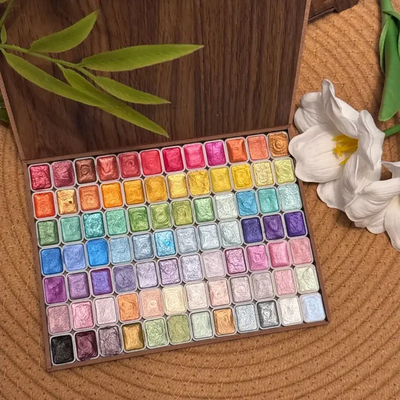 Glitter Watercolor Paints Set, 120 Colors Watercolor Paint, Wooden Box, for Professional, Artists, Illustrations, Drawing